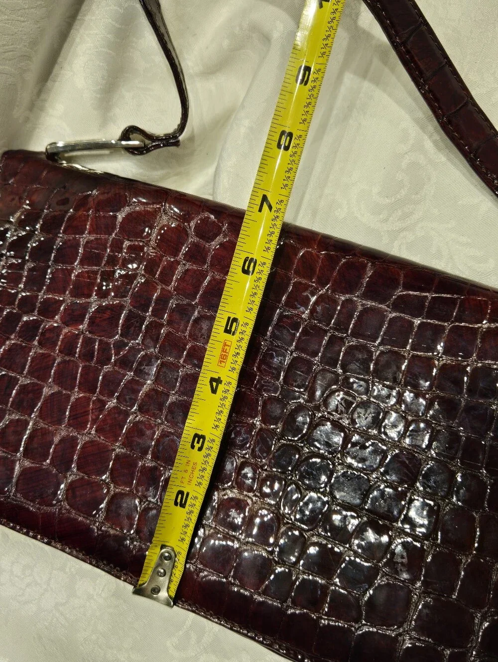 BCBG MAXAZRIA Italy Croc-Embossed Genuine Leather Shoulder Bag in Deep Burgundy